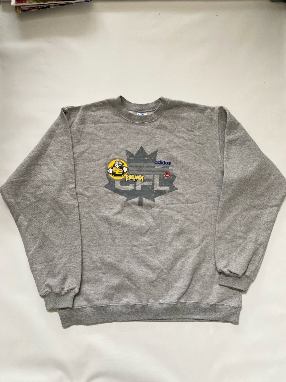 Vintage Adidas CFL Edmonton Eskimos grey crewneck sweater, men’s XL